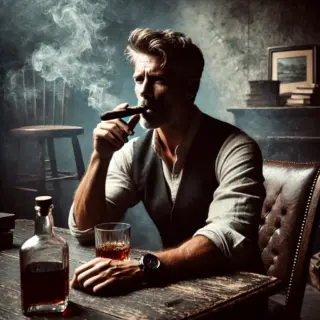 Chique man op sigaren en whiskey thema avond met vrienden